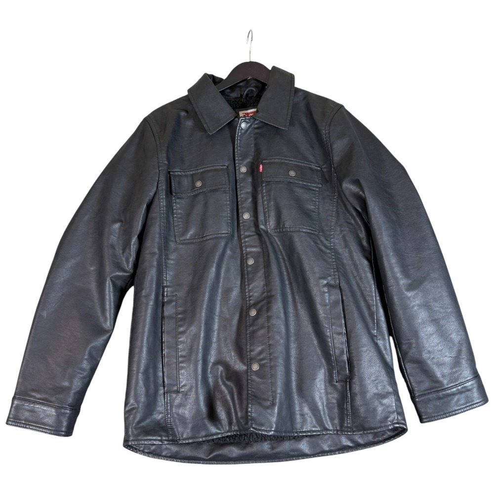 Levi's Lamb Touch Jacket Mens Medium Black Sherpa Lined Faux Leather Biker